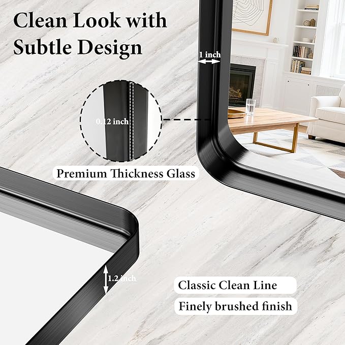 Black Bathroom Mirrors for Over Sink, 24X36 Inch Matte Metal Framed Vanity - Image 7