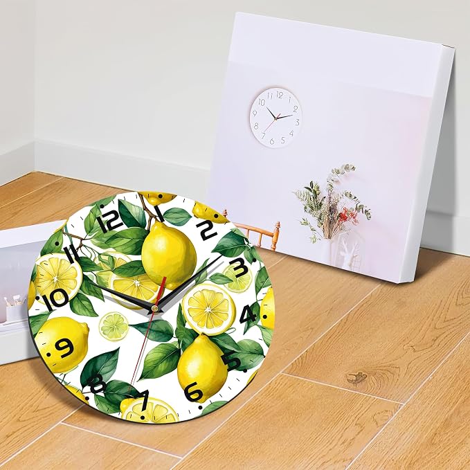 Wall Clock, Watercolor Lemon Wall Clock Silent Non-Ticking Battery Operated - Image 6