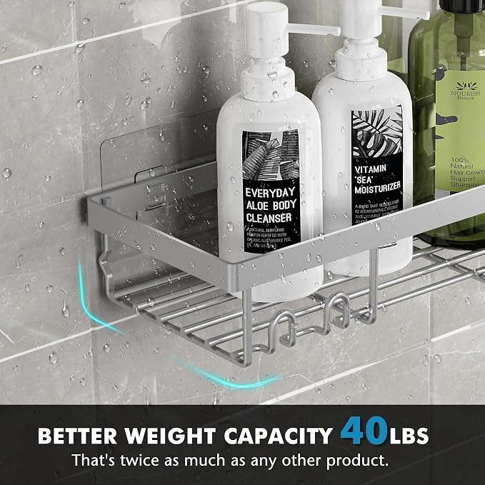 Moforoco Shower Caddy Shelf Organizer Rack, Self Adhesive Black Bathroom - Image 3
