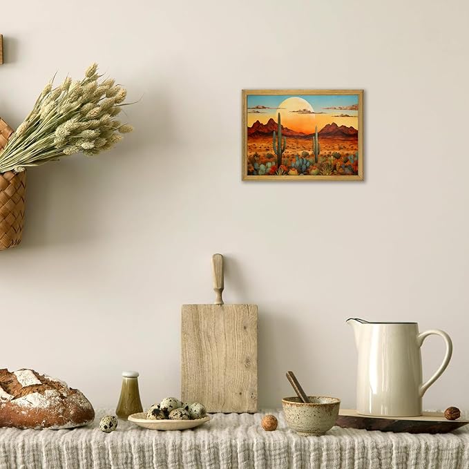 Framed Western Desert Sunset Cactus Wall Art, Vintage Southwest Nature - Image 9
