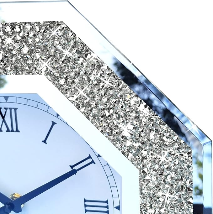 Wall Clock, Octagon Mirror Glass Clock, Cute Diamond 20-inch Non-Ticking Clock - Image 6