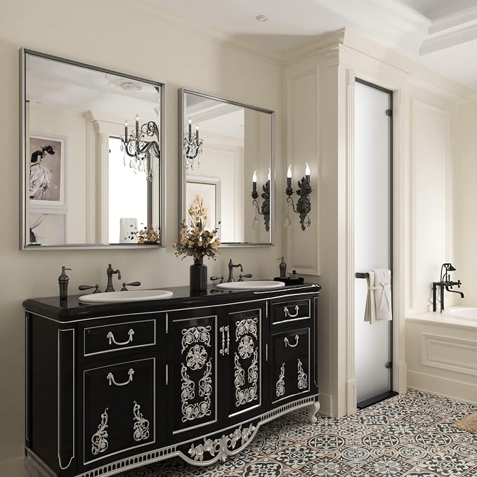 Silver Bathroom Mirror, 30x36 Inch Beveled Silver Vanity Mirror - Image 6