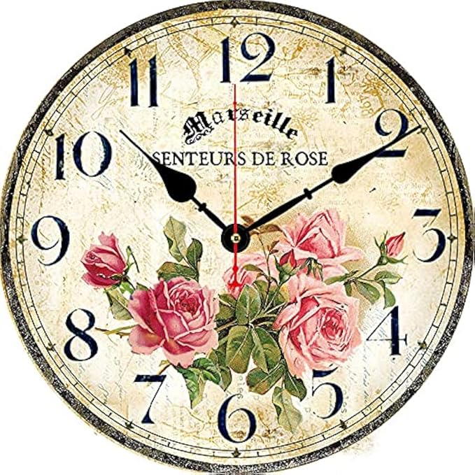 Vintage French Floral Wall Clock by Toudorp