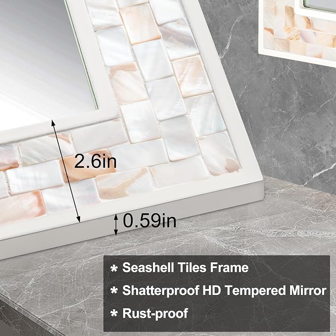 Tanmicoshomy 20x 28 Inch Rectangle Wall Mirror, Natural Shell Framed - Image 4