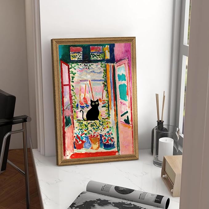 Fantasy Artists Henri Matisse Cat Wall Art, Framed Open Window Black Cat Canvas - Image 4