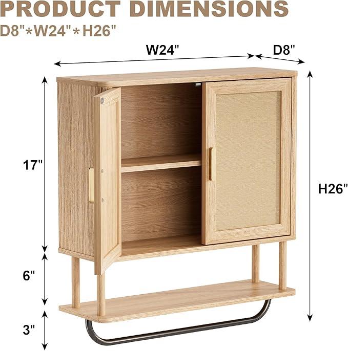 INNOD Rattan Bathroom Wall Cabinet - Image 2