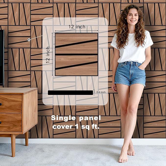 WoveN SounD Artisan Acoustic Wall Panels, 16 Pack 12x12 Inch, PVC Wood Grain - Image 2
