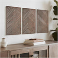 VIYYIEA Boho Solid Wood Carved Wall Art Set of 3, Geometric Minimalist Wooden by VIYYIEAART