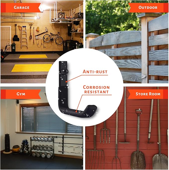 4 Pack Garage Storage Hooks, Ladder Hangers, Steel Wall Mount Hooks, Utility - Image 5
