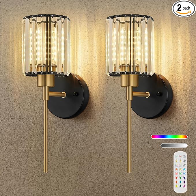 Crystal Battery Operated Wall Sconces, 12 Colors and 3CCT Dimmable Crystal Wall by Unknown