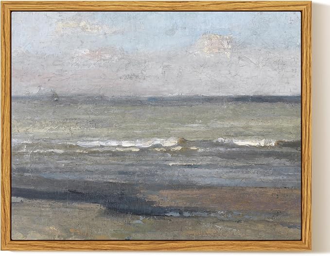 InSimSea Framed Canvas Wall Art, Vintage Coastal Landscape Painting, Rustic by InSimSeaArt