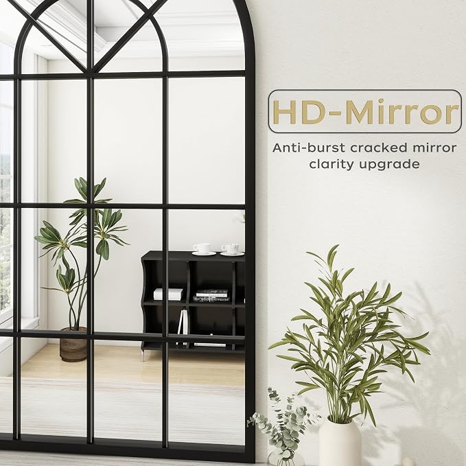 Dewfig Arch Wall Mirror Mounted Decorative, Arched Window Pane Mirror - Image 6
