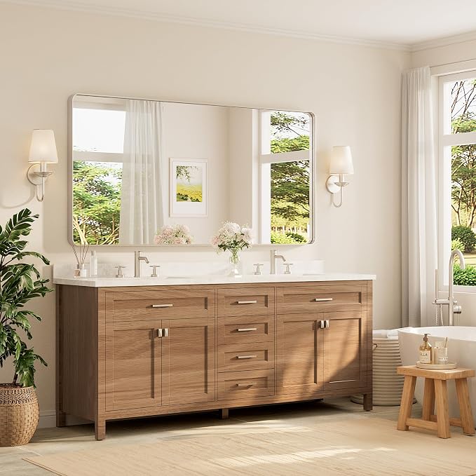 TETOTE 72 x 36 Inch Brushed Nickel Bathroom Mirror - Image 2