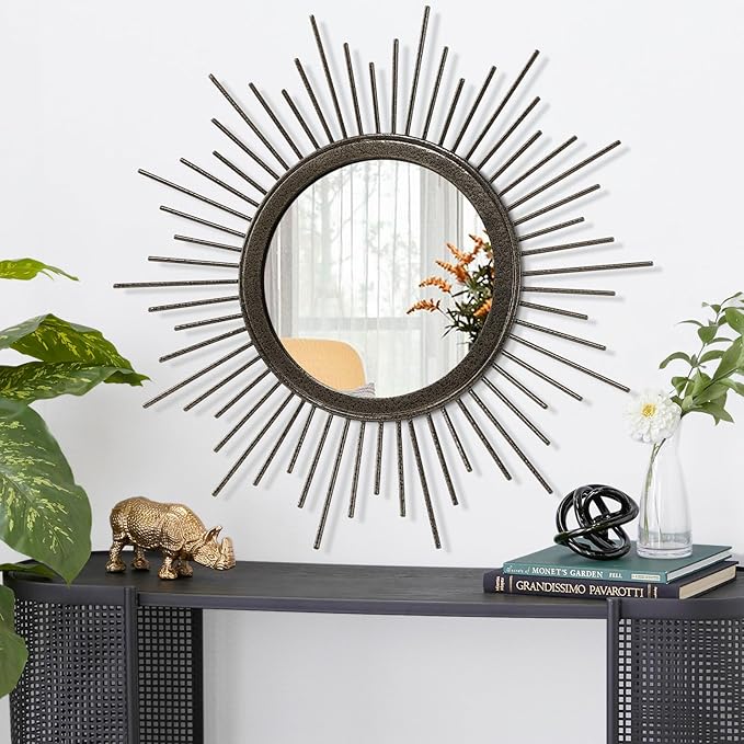 Large Sunburst Wall Mirror, Round Home Modern Metal Art Mirror - Image 2