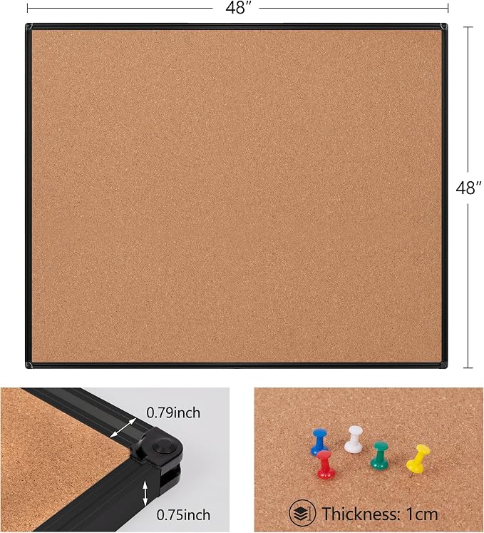 Extra Large Cork Bulletin Board 48" X 48", Wall Mounted Notice Pin Board - Image 6