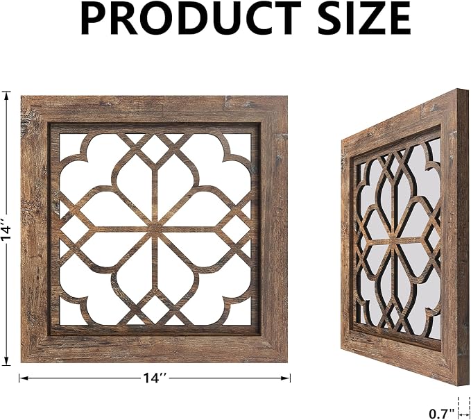 Set of 2 14 Inch Square Redbrown Window Pane Wall Mirrors, Shatterproof Rustic - Image 2