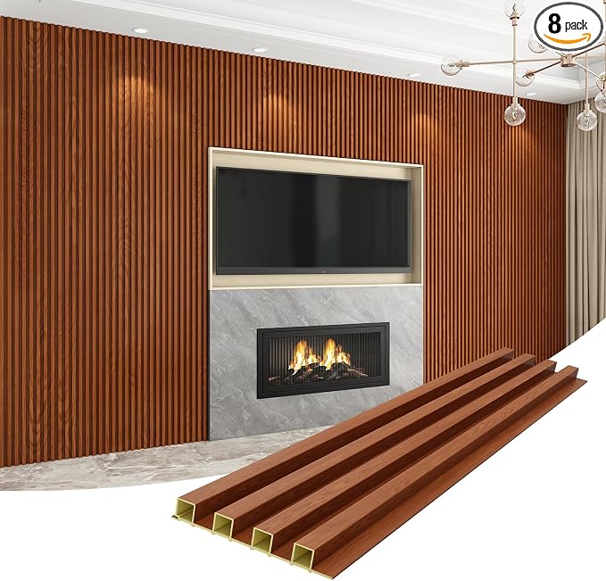 8-Pack WPC Wall Panels 108’’ x 6.1’’ 3D Slat Wall Panel Acoustic Wall Paneling by Unknown