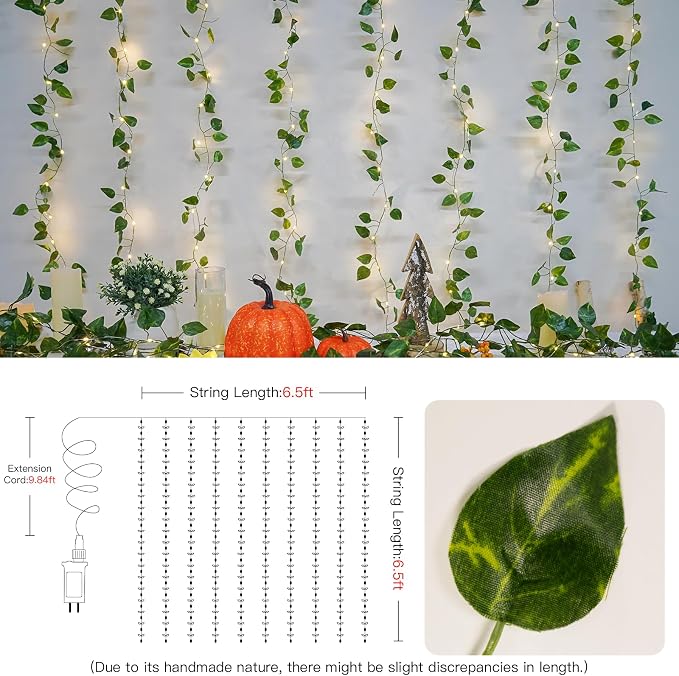 suddus 200 LED Vine with Light Plug in, 6.5ft x 6.5ft Pothos Fairy Curtain - Image 5