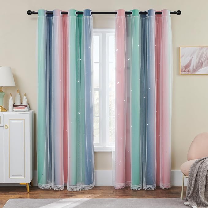 XiDi Pink Grey Girls Curtains for Bedroom, Childs Room Wall Decor Curtain by Addsomecolortolife