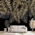 Black and Gold Leaf Mural Bedroom Tropical Botanical Wallpaper Room Plant Decor by WXHFM