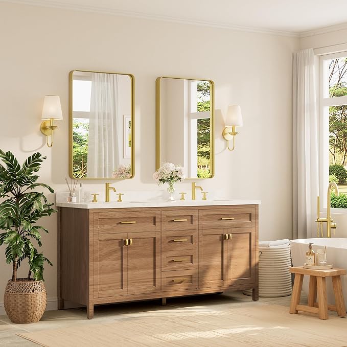 TETOTE Brushed Gold Bathroom Mirror, 24 x 36 Inch Metal Framed Mirror, Brushed - Image 2