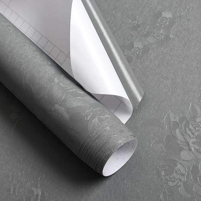 Erfoni 197"x17.7" Gray Peel and Stick Wallpaper Thicken Flower Embossed - Image 8