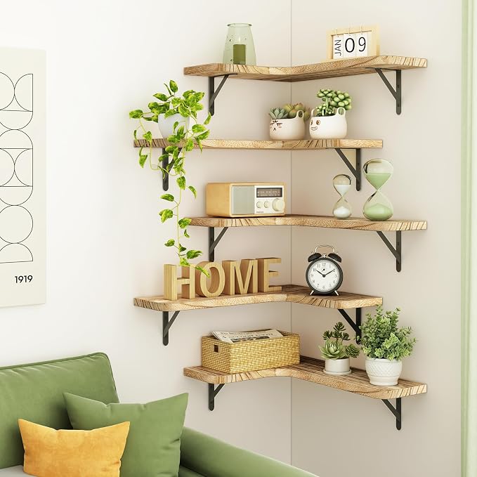 Fixwal Floating Shelves for Wall Set of 5, Rustic Wood Wall Mounted Corner - Image 5