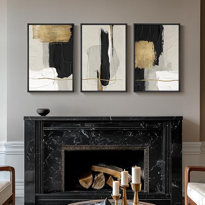 Framed Black and White Abstract Wall Art, 3 Piece Canvas Prints Paintings - Image 4