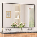 Keonjinn Black Bathroom Mirror 55 x 36 Inch Large Rounded Rectangle Mirror by Keonjinn