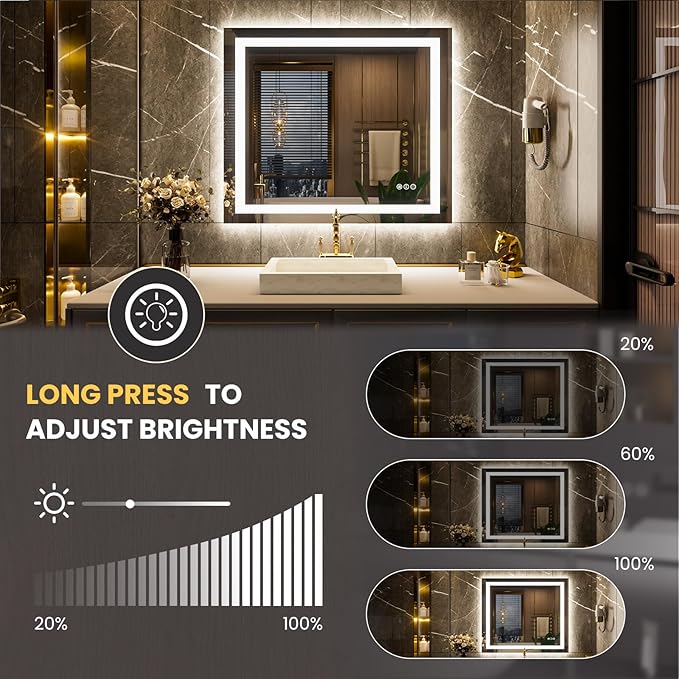 LOAAO 44"X36" LED Mirror for Bathroom, Lighted Bathroom Mirror - Image 3