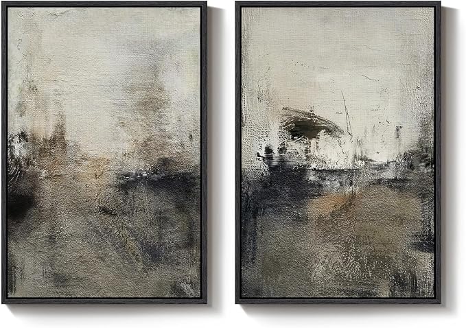 Large Framed Neutral Abstract Wall Art Set of 2 - Image 9