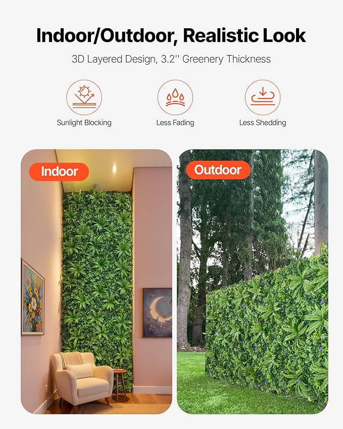 VEVOR Artificial Plant Wall, 40 x 120 in Artificial Boxwood Panels, Sun - Image 5