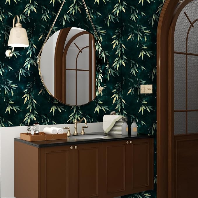 Dark Bamboo Leaves Peel and Stick Wallpaper, Moody Leaf Design Self Adhesive - Image 4