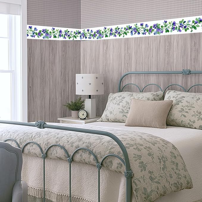 Purple Blue Floral Wallpaper Border 196x4 Inch Peel and Stick Wall Border Self - Image 7
