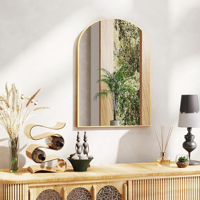 DUMOS Gold Metal Arch Vanity Rounded Rectangle Bathroom Mirrors - Image 7