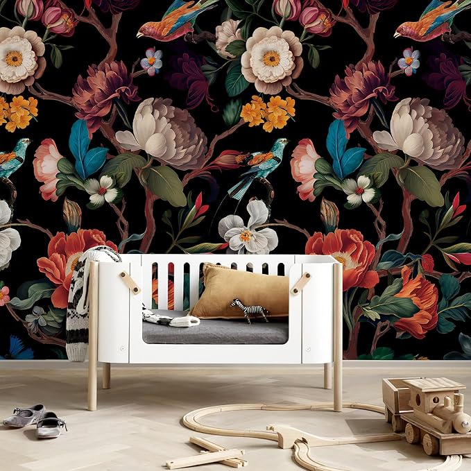 Zeeko Floral Peel and Stick Wall Mural Black Flower Wallpaper - Image 4