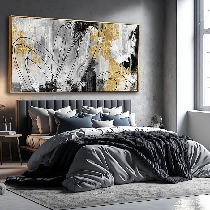 Large Canvas Wall Art Gold Abstract Paintings 29x58 Inch Wooden Framed Artwork - Image 3