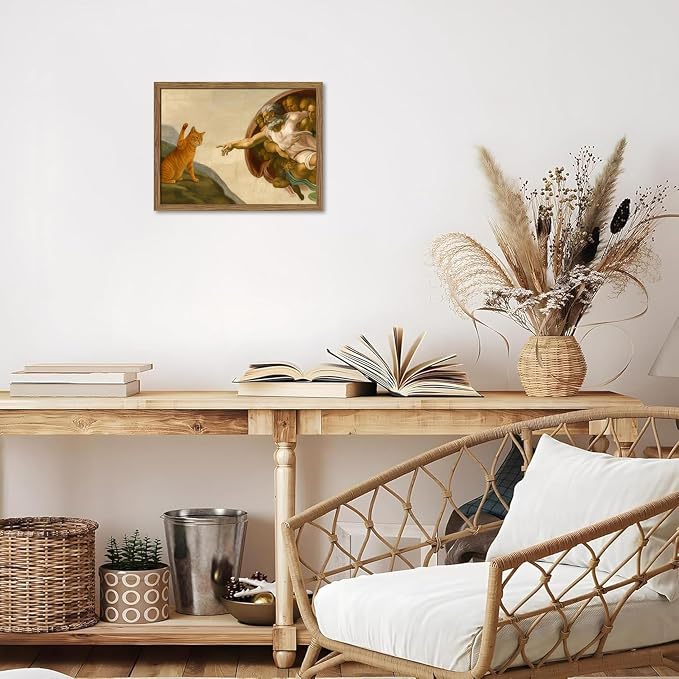 Framed Vintage Cat Canvas Wall Art, Funny Orange Cat Parody Classic Masterpiece - Image 4