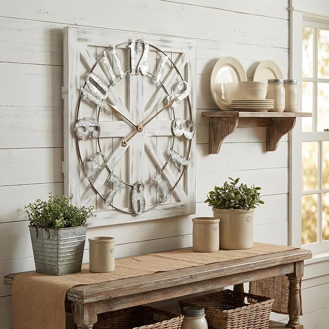 EMAX HOME Large Farmhouse Wall Clock – 24 Inch White Square Rustic Wooden Clock - Image 7