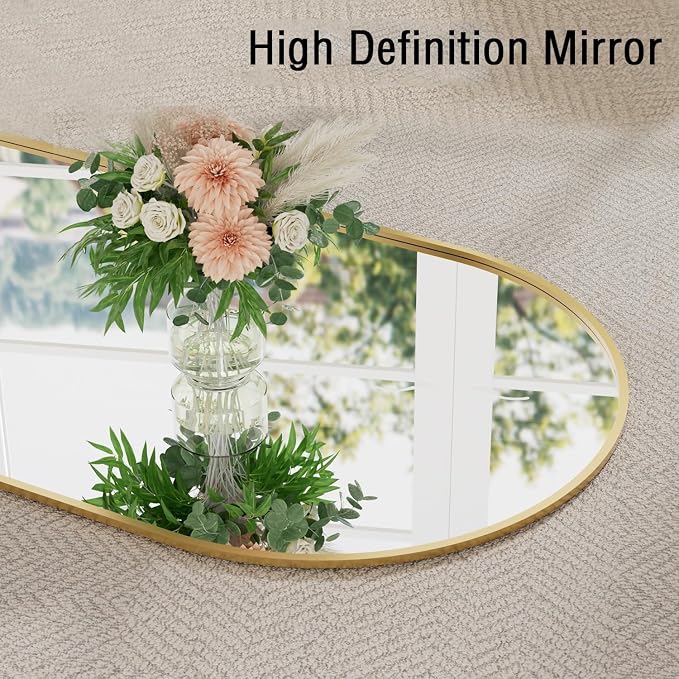 16"x48" Hanging Mirror with Leather Strap, Arched Full Length Mirror with - Image 4