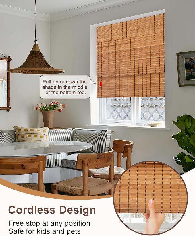 30''W X 72''H Cordless Bamboo Roman Shades - Image 2