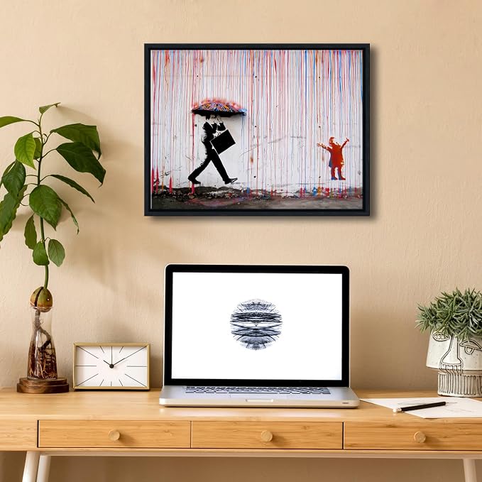 Wieco Art Framed Banksy Raining Day or Colorful Graffiti Street Famous Canvas - Image 3