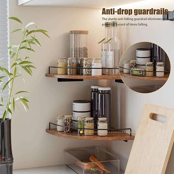 Corner Shelf Wall Mount, Floating Corner Shelves, Rustic Wood Wall Storage - Image 6