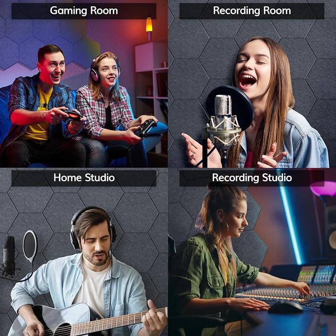 12 Pack Hexagon Acoustic Panels, TONOR 12"x 10"x 0.4" High Density Sound Proof - Image 6