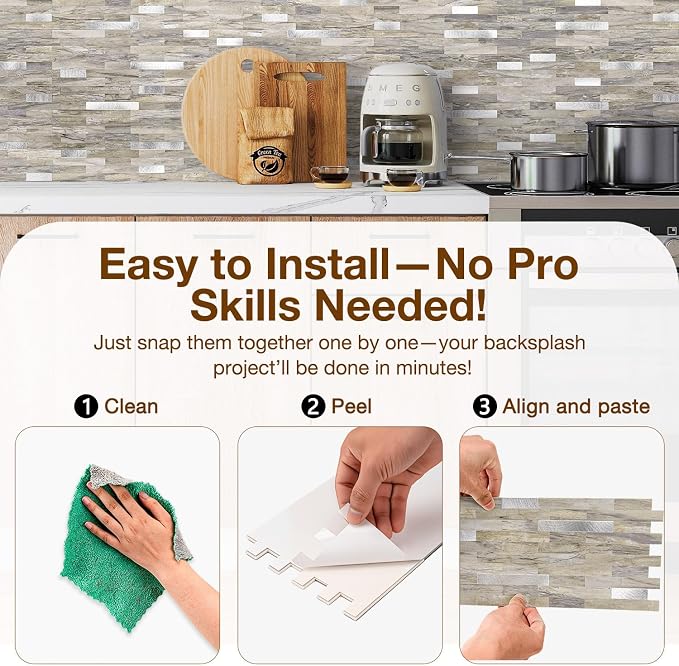 Peel and Stick Backsplash Tile Waterproof Removable PVC Wall Sticker 3D Faux - Image 5