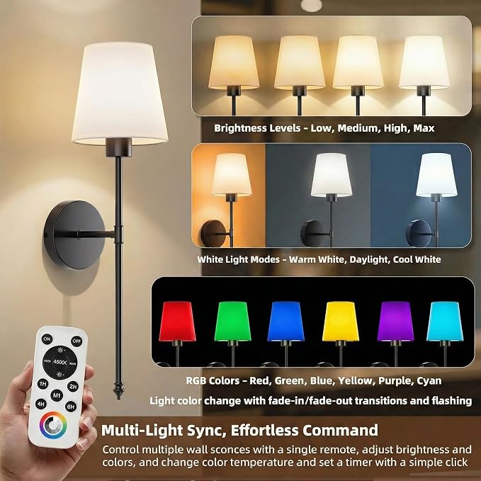 IRONPAX Wall Sconces Battery Operated Set of 2, Wireless Rechargeable Wall - Image 3