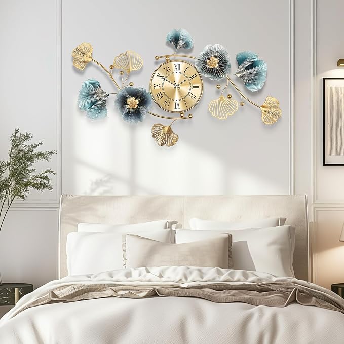 Wall Clocks for Living Room Decor, Large Wall Clock, 3D Creative Metal Ginkgo - Image 6