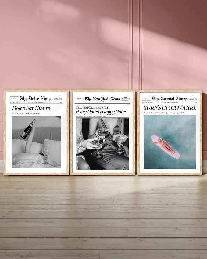 iHery Dolce Far Niente Framed Trendy NewsPaper Wall Art, Natural OAK Wood - Image 7