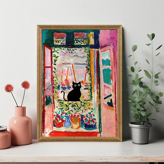 Fantasy Artists Henri Matisse Cat Wall Art, Framed Open Window Black Cat Canvas - Image 3