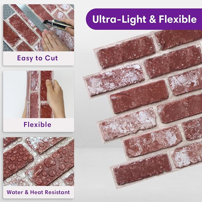 3D Faux Brick Wall Panels Peel and Stick, Small Brick-Look Textured Wall Sticker - Image 5